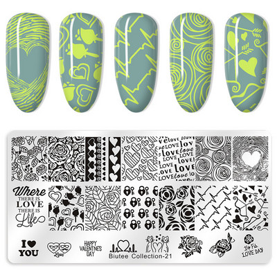 Biutee 12*6cm ΗΜΕΡΟΛΟΓΙΟ Πρότυπα για τέχνη νυχιών Πλάκα στάμπας Φύλλο λουλουδιών Εκτύπωση γράμματος ζώων Πλάκες σχεδίασης με λουλουδάτο μοτίβο Εργαλεία στένσιλ