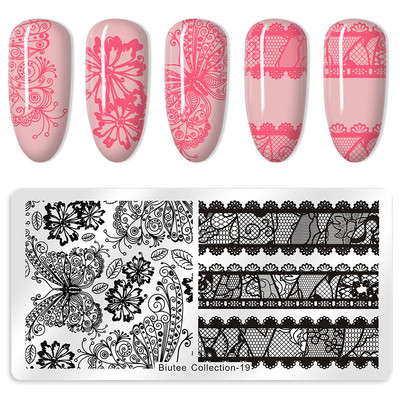 Biutee 12*6cm ΗΜΕΡΟΛΟΓΙΟ Πρότυπα για τέχνη νυχιών Πλάκα στάμπας Φύλλο λουλουδιών Εκτύπωση γράμματος ζώων Πλάκες σχεδίασης με λουλουδάτο μοτίβο Εργαλεία στένσιλ
