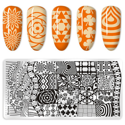 Biutee 12*6cm ΗΜΕΡΟΛΟΓΙΟ Πρότυπα για τέχνη νυχιών Πλάκα στάμπας Φύλλο λουλουδιών Εκτύπωση γράμματος ζώων Πλάκες σχεδίασης με λουλουδάτο μοτίβο Εργαλεία στένσιλ