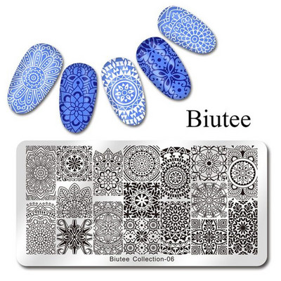 Biutee 12*6cm ΗΜΕΡΟΛΟΓΙΟ Πρότυπα για τέχνη νυχιών Πλάκα στάμπας Φύλλο λουλουδιών Εκτύπωση γράμματος ζώων Πλάκες σχεδίασης με λουλουδάτο μοτίβο Εργαλεία στένσιλ