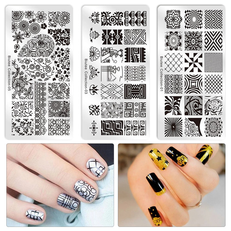 Biutee 12*6cm ΗΜΕΡΟΛΟΓΙΟ Πρότυπα για τέχνη νυχιών Πλάκα στάμπας Φύλλο λουλουδιών Εκτύπωση γράμματος ζώων Πλάκες σχεδίασης με λουλουδάτο μοτίβο Εργαλεία στένσιλ