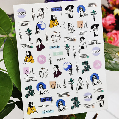 3D αυτοκόλλητα για νύχια Χαριτωμένο κορίτσι παπιγιόν λουλούδια Σχέδιο χειλιών Διακόσμηση νυχιών τέχνης μανικιούρ Αυτοκόλλητα αξεσουάρ μεμβράνης για νύχια