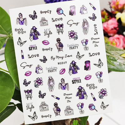 3D αυτοκόλλητα για νύχια Χαριτωμένο κορίτσι παπιγιόν λουλούδια Σχέδιο χειλιών Διακόσμηση νυχιών τέχνης μανικιούρ Αυτοκόλλητα αξεσουάρ μεμβράνης για νύχια