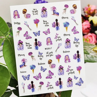 3D αυτοκόλλητα για νύχια Χαριτωμένο κορίτσι παπιγιόν λουλούδια Σχέδιο χειλιών Διακόσμηση νυχιών τέχνης μανικιούρ Αυτοκόλλητα αξεσουάρ μεμβράνης για νύχια