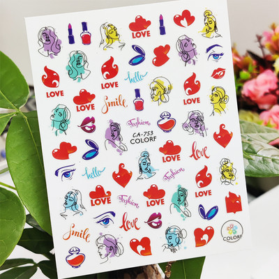 3D αυτοκόλλητα για νύχια Χαριτωμένο κορίτσι παπιγιόν λουλούδια Σχέδιο χειλιών Διακόσμηση νυχιών τέχνης μανικιούρ Αυτοκόλλητα αξεσουάρ μεμβράνης για νύχια