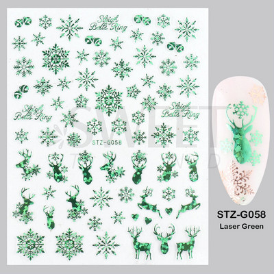 Ροζ χρυσό Χριστουγεννιάτικο αυτοκόλλητο νυχιών Χειμερινή ολογραφική νιφάδα χιονιού Elk Tree Shine Glitter τρισδιάστατα αυτοκόλλητα νυχιών Διακόσμηση μανικιούρ BESTZ-G