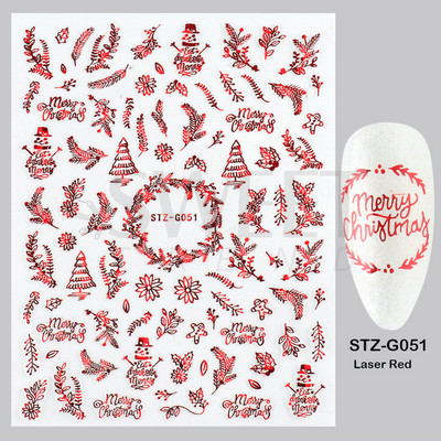 Ροζ χρυσό Χριστουγεννιάτικο αυτοκόλλητο νυχιών Χειμερινή ολογραφική νιφάδα χιονιού Elk Tree Shine Glitter τρισδιάστατα αυτοκόλλητα νυχιών Διακόσμηση μανικιούρ BESTZ-G