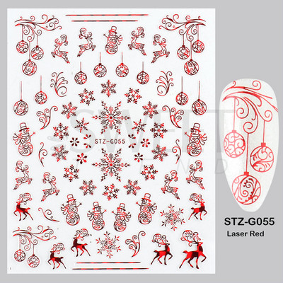 Ροζ χρυσό Χριστουγεννιάτικο αυτοκόλλητο νυχιών Χειμερινή ολογραφική νιφάδα χιονιού Elk Tree Shine Glitter τρισδιάστατα αυτοκόλλητα νυχιών Διακόσμηση μανικιούρ BESTZ-G