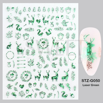 Ροζ χρυσό Χριστουγεννιάτικο αυτοκόλλητο νυχιών Χειμερινή ολογραφική νιφάδα χιονιού Elk Tree Shine Glitter τρισδιάστατα αυτοκόλλητα νυχιών Διακόσμηση μανικιούρ BESTZ-G