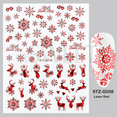 Ροζ χρυσό Χριστουγεννιάτικο αυτοκόλλητο νυχιών Χειμερινή ολογραφική νιφάδα χιονιού Elk Tree Shine Glitter τρισδιάστατα αυτοκόλλητα νυχιών Διακόσμηση μανικιούρ BESTZ-G