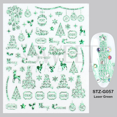 Ροζ χρυσό Χριστουγεννιάτικο αυτοκόλλητο νυχιών Χειμερινή ολογραφική νιφάδα χιονιού Elk Tree Shine Glitter τρισδιάστατα αυτοκόλλητα νυχιών Διακόσμηση μανικιούρ BESTZ-G