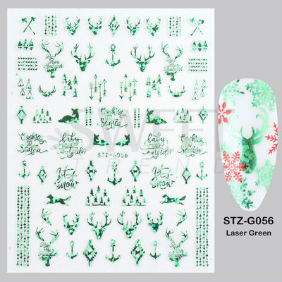 Ροζ χρυσό Χριστουγεννιάτικο αυτοκόλλητο νυχιών Χειμερινή ολογραφική νιφάδα χιονιού Elk Tree Shine Glitter τρισδιάστατα αυτοκόλλητα νυχιών Διακόσμηση μανικιούρ BESTZ-G
