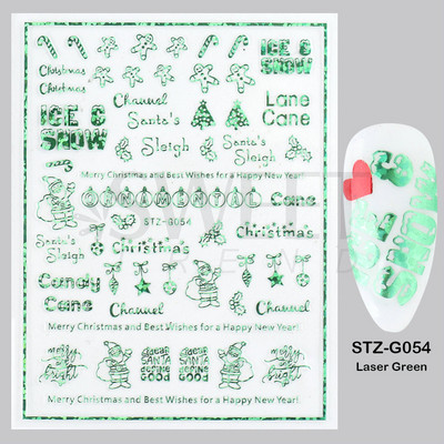 Ροζ χρυσό Χριστουγεννιάτικο αυτοκόλλητο νυχιών Χειμερινή ολογραφική νιφάδα χιονιού Elk Tree Shine Glitter τρισδιάστατα αυτοκόλλητα νυχιών Διακόσμηση μανικιούρ BESTZ-G