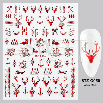 Ροζ χρυσό Χριστουγεννιάτικο αυτοκόλλητο νυχιών Χειμερινή ολογραφική νιφάδα χιονιού Elk Tree Shine Glitter τρισδιάστατα αυτοκόλλητα νυχιών Διακόσμηση μανικιούρ BESTZ-G