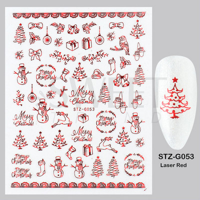 Ροζ χρυσό Χριστουγεννιάτικο αυτοκόλλητο νυχιών Χειμερινή ολογραφική νιφάδα χιονιού Elk Tree Shine Glitter τρισδιάστατα αυτοκόλλητα νυχιών Διακόσμηση μανικιούρ BESTZ-G