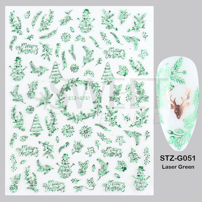 Ροζ χρυσό Χριστουγεννιάτικο αυτοκόλλητο νυχιών Χειμερινή ολογραφική νιφάδα χιονιού Elk Tree Shine Glitter τρισδιάστατα αυτοκόλλητα νυχιών Διακόσμηση μανικιούρ BESTZ-G