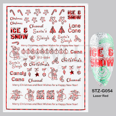 Ροζ χρυσό Χριστουγεννιάτικο αυτοκόλλητο νυχιών Χειμερινή ολογραφική νιφάδα χιονιού Elk Tree Shine Glitter τρισδιάστατα αυτοκόλλητα νυχιών Διακόσμηση μανικιούρ BESTZ-G