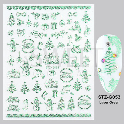 Ροζ χρυσό Χριστουγεννιάτικο αυτοκόλλητο νυχιών Χειμερινή ολογραφική νιφάδα χιονιού Elk Tree Shine Glitter τρισδιάστατα αυτοκόλλητα νυχιών Διακόσμηση μανικιούρ BESTZ-G