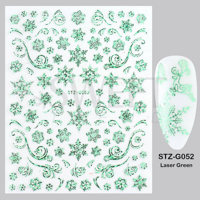 Ροζ χρυσό Χριστουγεννιάτικο αυτοκόλλητο νυχιών Χειμερινή ολογραφική νιφάδα χιονιού Elk Tree Shine Glitter τρισδιάστατα αυτοκόλλητα νυχιών Διακόσμηση μανικιούρ BESTZ-G