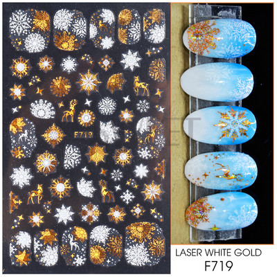 Ροζ χρυσό Χριστουγεννιάτικο αυτοκόλλητο νυχιών Χειμερινή ολογραφική νιφάδα χιονιού Elk Tree Shine Glitter τρισδιάστατα αυτοκόλλητα νυχιών Διακόσμηση μανικιούρ BESTZ-G