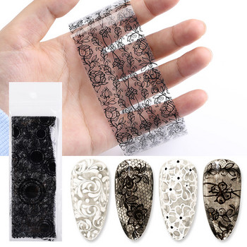 Flower Chic Lace Nail Foils Πολύχρωμα αυτοκόλλητα τρισδιάστατα αυτοκόλλητα νυχιών Αυτοκόλλητα ριγέ γραμμή μεταφοράς ιριδίζουσα διακόσμηση