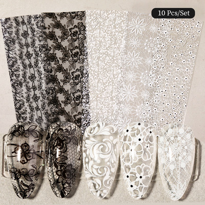 Flower Chic Lace Nail Foils Πολύχρωμα αυτοκόλλητα τρισδιάστατα αυτοκόλλητα νυχιών Αυτοκόλλητα ριγέ γραμμή μεταφοράς ιριδίζουσα διακόσμηση