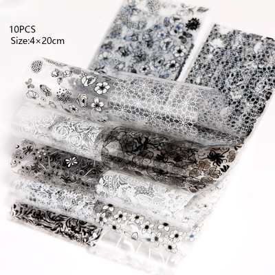 Flower Chic Lace Nail Foils Πολύχρωμα αυτοκόλλητα τρισδιάστατα αυτοκόλλητα νυχιών Αυτοκόλλητα ριγέ γραμμή μεταφοράς ιριδίζουσα διακόσμηση