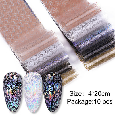 Flower Chic Lace Nail Foils Πολύχρωμα αυτοκόλλητα τρισδιάστατα αυτοκόλλητα νυχιών Αυτοκόλλητα ριγέ γραμμή μεταφοράς ιριδίζουσα διακόσμηση