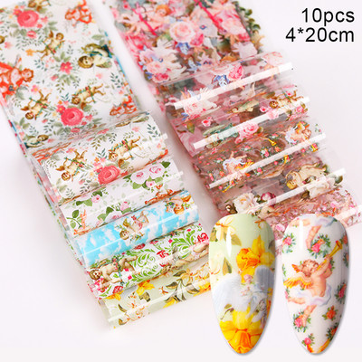 Flower Chic Lace Nail Foils Πολύχρωμα αυτοκόλλητα τρισδιάστατα αυτοκόλλητα νυχιών Αυτοκόλλητα ριγέ γραμμή μεταφοράς ιριδίζουσα διακόσμηση