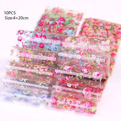 Flower Chic Lace Nail Foils Πολύχρωμα αυτοκόλλητα τρισδιάστατα αυτοκόλλητα νυχιών Αυτοκόλλητα ριγέ γραμμή μεταφοράς ιριδίζουσα διακόσμηση