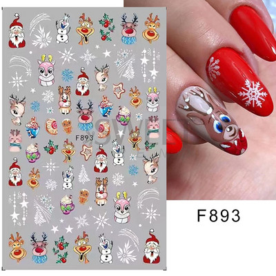 Μπλε χριστουγεννιάτικα αυτοκόλλητα νυχιών 3D έλατο Elk Mountain Snowflake Holly Animal Winter Xmas Design Slider Slider Διακόσμηση για μανικιούρ BEF812