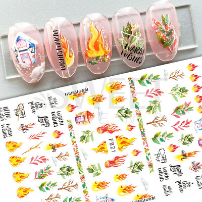 Μπλε χριστουγεννιάτικα αυτοκόλλητα νυχιών 3D έλατο Elk Mountain Snowflake Holly Animal Winter Xmas Design Slider Slider Διακόσμηση για μανικιούρ BEF812