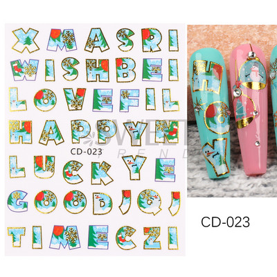 Μπλε χριστουγεννιάτικα αυτοκόλλητα νυχιών 3D έλατο Elk Mountain Snowflake Holly Animal Winter Xmas Design Slider Slider Διακόσμηση για μανικιούρ BEF812