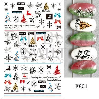Μπλε χριστουγεννιάτικα αυτοκόλλητα νυχιών 3D έλατο Elk Mountain Snowflake Holly Animal Winter Xmas Design Slider Slider Διακόσμηση για μανικιούρ BEF812
