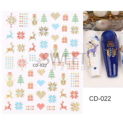 Μπλε χριστουγεννιάτικα αυτοκόλλητα νυχιών 3D έλατο Elk Mountain Snowflake Holly Animal Winter Xmas Design Slider Slider Διακόσμηση για μανικιούρ BEF812