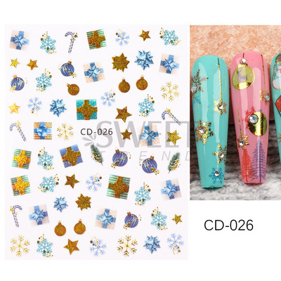 Μπλε χριστουγεννιάτικα αυτοκόλλητα νυχιών 3D έλατο Elk Mountain Snowflake Holly Animal Winter Xmas Design Slider Slider Διακόσμηση για μανικιούρ BEF812