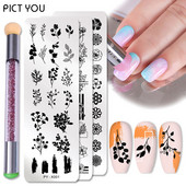 2 τμχ Πλάκες σφράγισης νυχιών Σετ Πινέλο Σιλικόνης Σφουγγάρι Στένσιλ μεταφοράς λουλουδιών DIY Πρότυπο για Εργαλείο Νυχιών