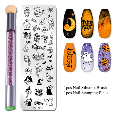 2 τμχ Πλάκες σφράγισης νυχιών Σετ Πινέλο Σιλικόνης Σφουγγάρι Στένσιλ μεταφοράς λουλουδιών DIY Πρότυπο για Εργαλείο Νυχιών