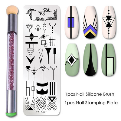 2 τμχ Πλάκες σφράγισης νυχιών Σετ Πινέλο Σιλικόνης Σφουγγάρι Στένσιλ μεταφοράς λουλουδιών DIY Πρότυπο για Εργαλείο Νυχιών