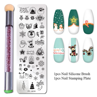 2 τμχ Πλάκες σφράγισης νυχιών Σετ Πινέλο Σιλικόνης Σφουγγάρι Στένσιλ μεταφοράς λουλουδιών DIY Πρότυπο για Εργαλείο Νυχιών