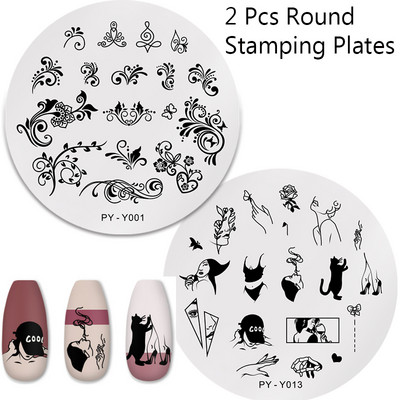 2 τμχ Πλάκες σφράγισης νυχιών Σετ Πινέλο Σιλικόνης Σφουγγάρι Στένσιλ μεταφοράς λουλουδιών DIY Πρότυπο για Εργαλείο Νυχιών