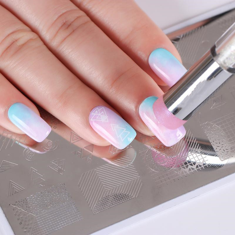 2 τμχ Πλάκες σφράγισης νυχιών Σετ Πινέλο Σιλικόνης Σφουγγάρι Στένσιλ μεταφοράς λουλουδιών DIY Πρότυπο για Εργαλείο Νυχιών