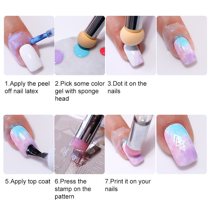 2 τμχ Πλάκες σφράγισης νυχιών Σετ Πινέλο Σιλικόνης Σφουγγάρι Στένσιλ μεταφοράς λουλουδιών DIY Πρότυπο για Εργαλείο Νυχιών