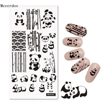 Cute Panda Design Nagu zīmogplāksne Bambusa Raksti Manikīra Nagu mākslas attēlu Plate Zīmoga veidne Nagu trafareti Mezerdoo B20