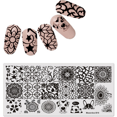 Χαριτωμένο Panda Σχέδιο Πλάκα Σφράγισης Νυχιών Σχέδια Μπαμπού Μανικιούρ Νυχιών Εικόνων Πρότυπο Σφραγίδας Σφραγίδας Νυχιών Στένσιλ Νυχιών Mezerdoo B20