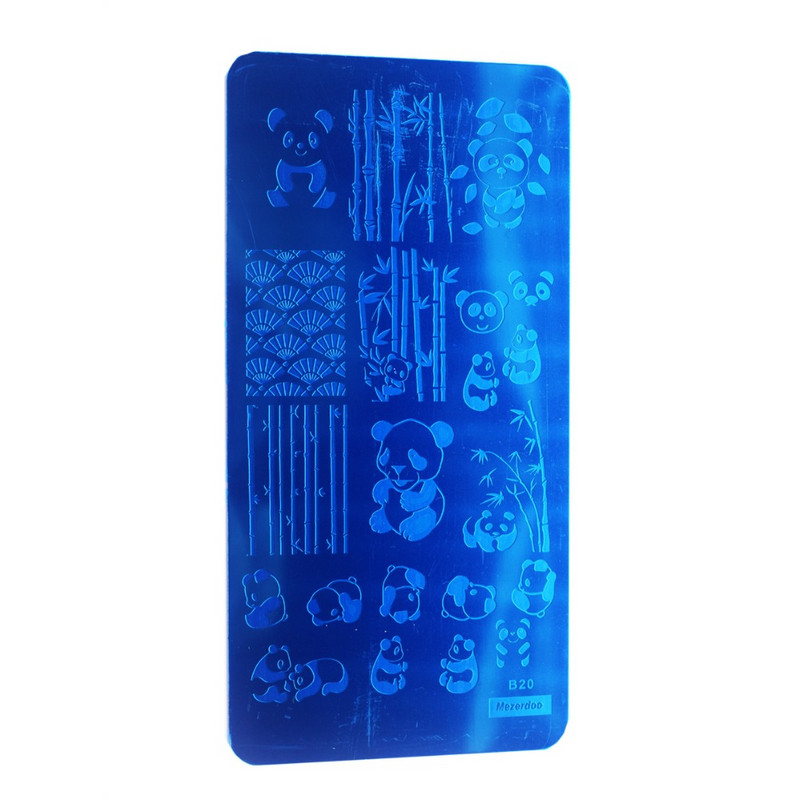 Χαριτωμένο Panda Σχέδιο Πλάκα Σφράγισης Νυχιών Σχέδια Μπαμπού Μανικιούρ Νυχιών Εικόνων Πρότυπο Σφραγίδας Σφραγίδας Νυχιών Στένσιλ Νυχιών Mezerdoo B20