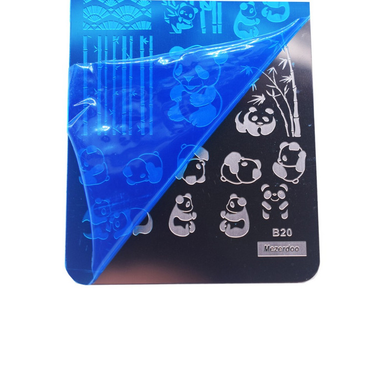 Χαριτωμένο Panda Σχέδιο Πλάκα Σφράγισης Νυχιών Σχέδια Μπαμπού Μανικιούρ Νυχιών Εικόνων Πρότυπο Σφραγίδας Σφραγίδας Νυχιών Στένσιλ Νυχιών Mezerdoo B20