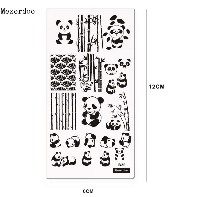 Χαριτωμένο Panda Σχέδιο Πλάκα Σφράγισης Νυχιών Σχέδια Μπαμπού Μανικιούρ Νυχιών Εικόνων Πρότυπο Σφραγίδας Σφραγίδας Νυχιών Στένσιλ Νυχιών Mezerdoo B20