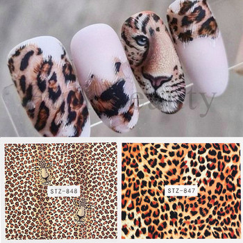 1Pcs Leopard Print Nail Art Water Decals Tiger Zebra Animal Skin Pattern Змия Стикери за нокти Татуировки Winter Decor Wrap NLSTZ-845