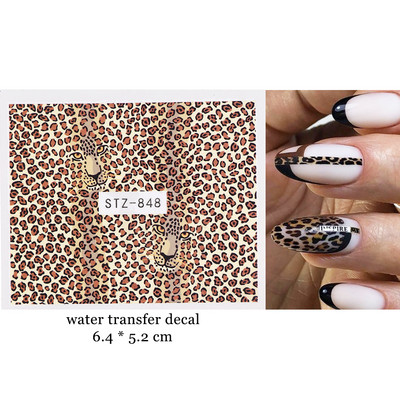 1 τεμ. Λεοπάρ στάμπα Νυχιών Χαλκομανίες Νερού Tiger Zebra Μοτίβο δέρματος ζώων Αυτοκόλλητα νυχιών φιδιού Τατουάζ Χειμερινό ντεκόρ Περιτύλιγμα NLSTZ-845